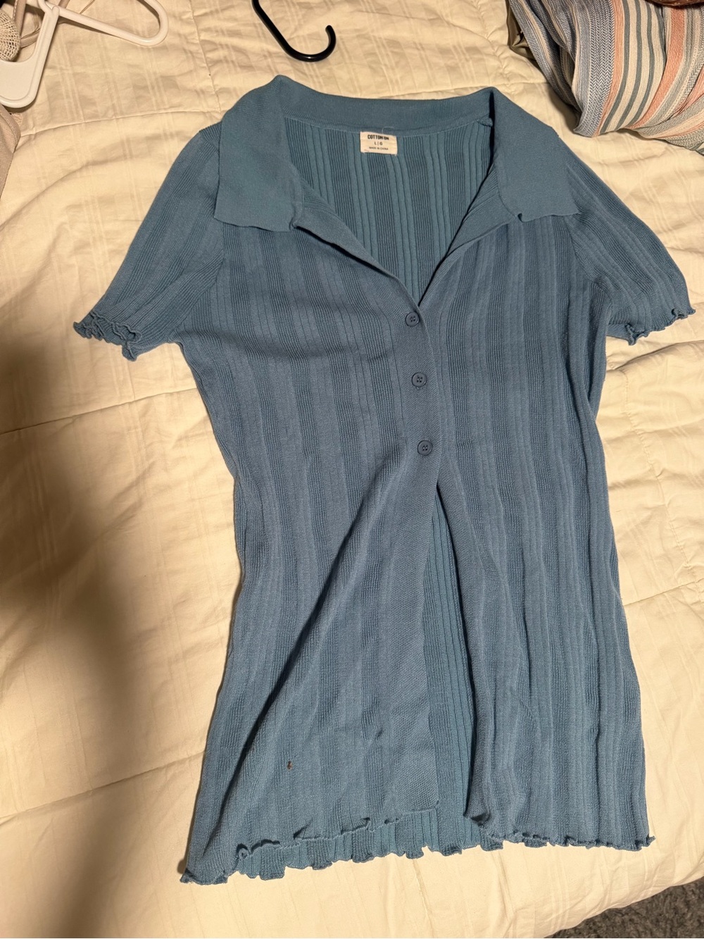 Cotton On Dusty Blue Short-Sleeve Ribbed Button-Down Shirt